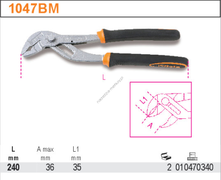 Szczypce nastawne 240 mm, rękojeści z kompozytu dwumateriałowego BETA 1047BM/240